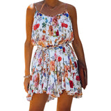 Spring and Summer Chiffon Printed Large Swing Strap Lace-up Temperament Commute Dress