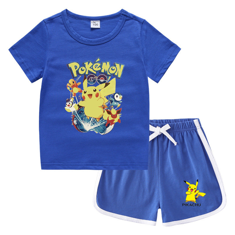 Children Pokemon Pikachu Tshirts & Shorts Leisure Sports Suction Suit Neutral
