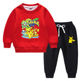 Children Pokemon Pikachu Hoodie & Pant Set Fleece Lined Padded Warm Keeping Winter Clothes Sweatershirt Suit