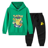 Children Pokemon Pikachu Hoodie & Pant Set Hooded Sweater Trousers Two-Piece Set Baby Cotton