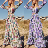 Women Bohemian Dress Summer Women's Clothing Sexy V-neck Long Sleeve