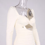 Bella Hadid Dress Sexy Pleated Hollow Backless Sheath Skirt Dress