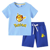 Children Pokemon Pikachu Tshirts & Shorts Cotton Short Sleeve Shorts Two Pieces Neutral