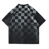 Men T Shirt Summer Casual Tops Gradient Color Short Sleeve Plaid Shirt Men's Elbow-Sleeved Top Shirt Street