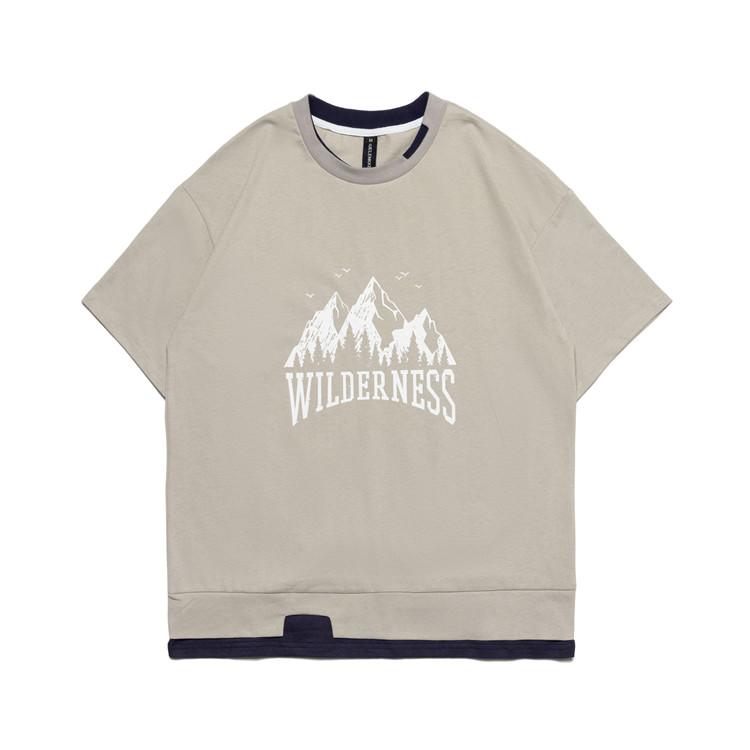 Men T Shirt Summer Casual Tops Men's Clothes Summer Wear Retro Men's round Neck Short Sleeve Casual Snow Mountain Fake Two-Piece T-shirt Fashion