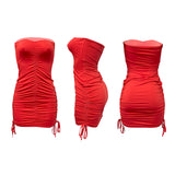 Summer Tube Top Sexy Drawstring Tied Dress