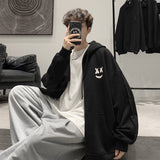 Smiley Face Hoodie Hooded Sweatshirt Loose Cardigan Coat Loose Sportswear