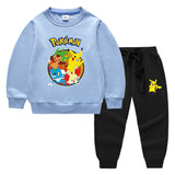 Children Pokemon Pikachu Hoodie & Pant Set Sweater Suit Solid Color Cotton Warm Trend