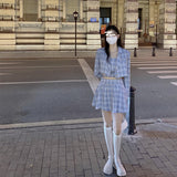 Gothic Lolita Harajuku Style Clothing Early Autumn Plaid Coat Short Suit Top Vest Pleated Skirt Suit