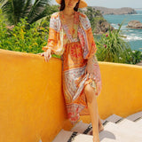 Beth Dutton Bohemian Dress Winter Autumn Midi Dresses V-neck Printed Casual Dress