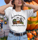 Halloween Costumes Witch Coffee Pumpkin Printed round Neck T-shirt for Women