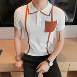 Men Short Sleeve T-Shirt Knitted Lapel T-shirt