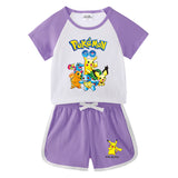 Children Pokemon Pikachu Tshirts & Shorts Short-Sleeved T-shirt Shorts Casual Sports Two-Piece Neutral