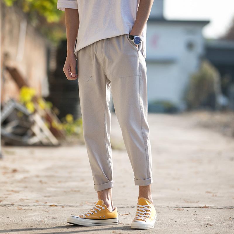 Linen Pants Straight Leg Pants Drawstring Lightweight Elastic Beach Pants Men Loose plus Size Summer Sports Straight Casual Pants Men