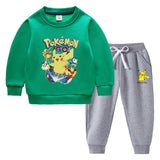 Children Pokemon Pikachu Hoodie & Pant Set Fleece Lined Padded Warm Keeping Winter Clothes Sweatershirt Suit Neutral