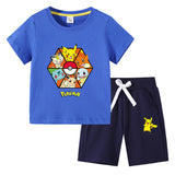 Children Pokemon Pikachu Tshirts & Shorts Cotton Short Sleeve Shorts Two Pieces Sports Loose
