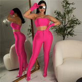 Women Top & Pant 2 Piece Set Summer Slim Straight Body Stocking Casual Trousers
