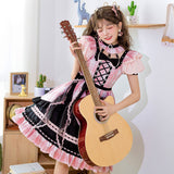 Gothic Lolita Harajuku Style Clothing Lolita Dress Toon Sakura Op Idol Song-Promotion Costume Black Pink Plaid Dress
