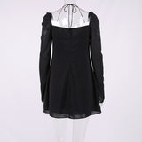 Bella Hadid Dress Sexy Chiffon Pleated Backless Flared Sleeve Dress