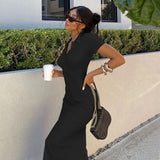 Music Festivals Rave Outfits Dress Lapel Short Sleeve Sexy Backless Slim Fit Split Dress
