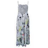 Women Bohemian Dress Sexy Cross Sling Backless Slip Dress Printed Dress
