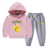 Children Pokemon Pikachu Hoodie & Pant Set Fleece Lined Padded Warm Keeping Winter Clothes Two Pieces