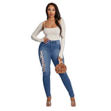 Women Plus Size Jeans Tied Slim Fit Denim Skinny Pants