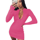 Nina Parker Dresses Solid Color Zipper Slim Fit Sexy Dress