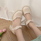 Nude Block Heel Sandals Bow High Heels