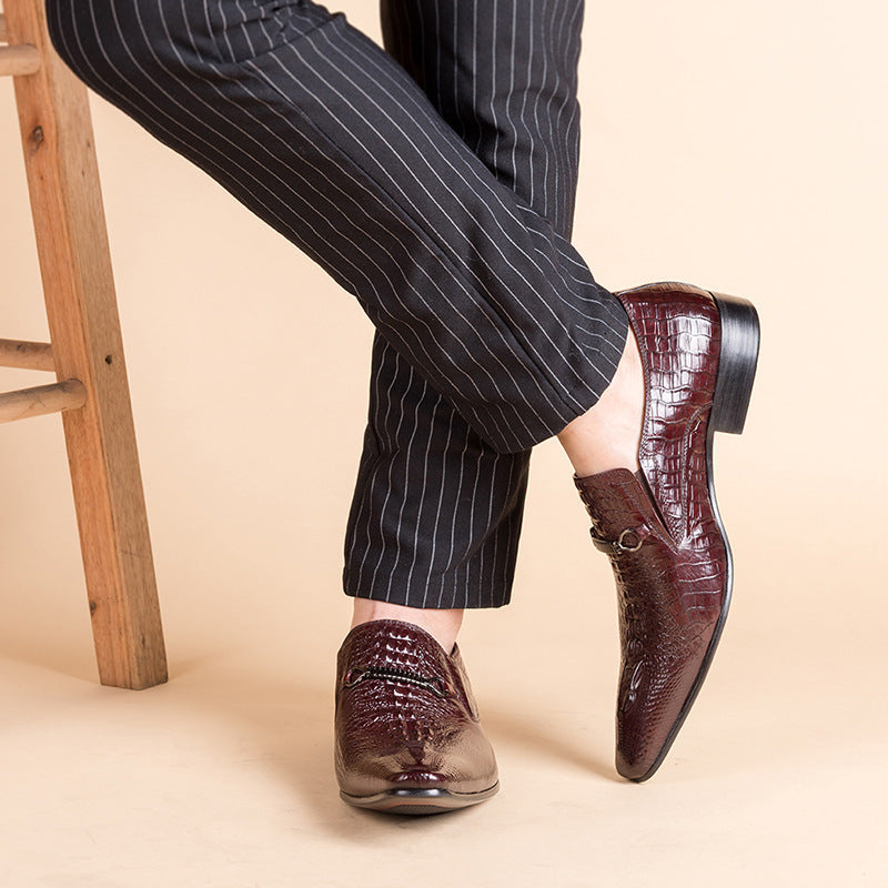 Indo Western Shoes Crocodile Pattern Men Slip on Leather Shoes