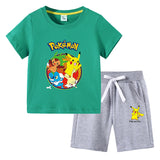 Children Pokemon Pikachu Tshirts & Shorts Cotton Short Sleeve Shorts Two Pieces