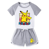 Children Pokemon Pikachu Tshirts & Shorts Short-Sleeved T-shirt Shorts Casual Sports Two-Piece Neutral