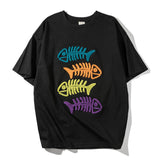 Men's T Shirt Summer Casual Tops Cartoon Fish Embroidered Short Sleeve T-shirt Men's Fashion Brand round Neck Trend Half Sleeve