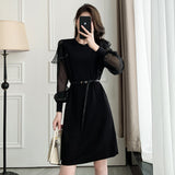 Fairy Dress Autumn Clothes plus Size Women's Clothes Bottoming Dress Slimming Chiffon Sleeves Knitted Skirt