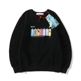 Off White Long Sleeve Round Neck Neck Fleece Sweatshirts Autumn and Winter Pattern round Neck Pullover and Fleece Sweater