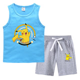Children Pokemon Pikachu Tshirts & Shorts Vest Middle Pants Sports Casual Thin Two Pieces