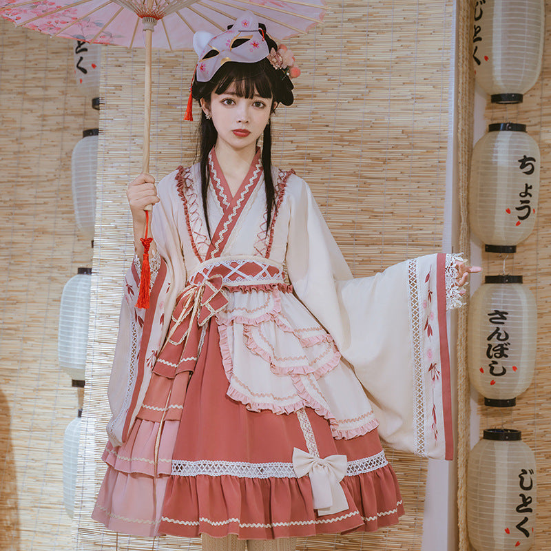 Gothic Lolita Harajuku Style Clothing Japanese Style Lolita Dress Op Cross Collar Wide Sleeve Chinese Style Han Elements Dress