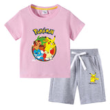 Children Pokemon Pikachu Tshirts & Shorts Cotton Short Sleeve Shorts Two Pieces