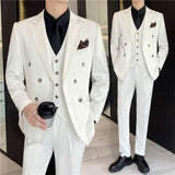 Double Brewed Seersucker Suit Men's Slim Fit Casual Formal Wear Three-Piece Suit