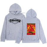 Thrasher Hoodie Letter Flame Print Solid Color Coat