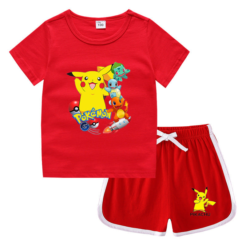 Children Pokemon Pikachu Tshirts & Shorts Casual Sports Sweat-Absorbent Suit Neutral