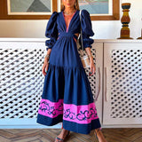 Women Bohemian Dress Spring and Autumn Hollow-out Cinched Dress