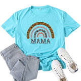 Boy Mama T Shirt Mama Leopard Print Rainbow Pattern Printed T-shirt