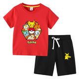 Children Pokemon Pikachu Tshirts & Shorts Cotton Short Sleeve Shorts Two Pieces Sports Loose