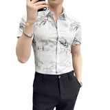 Men's Shirts Men's Printed Shirt Summer Digital Printing Lapel Yarn-Dyed Fabric Slim Fit