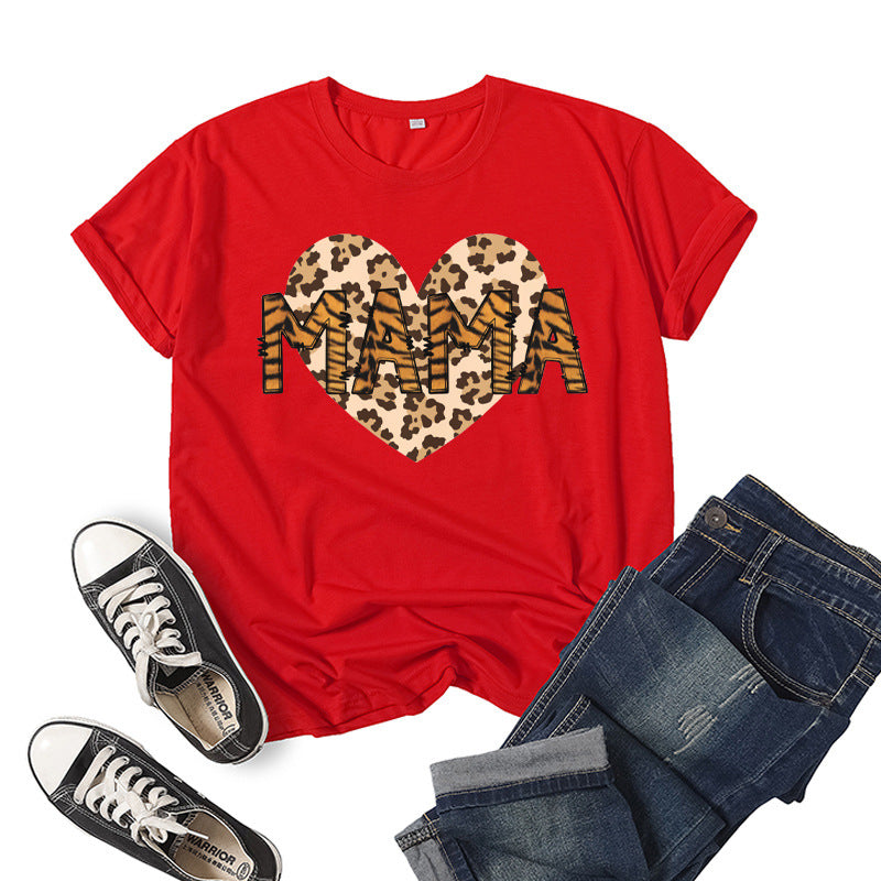 Boy Mama T Shirt Leopard Print Love Mama Printed Short Sleeve round Neck T-shirt