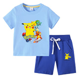 Children Pokemon Pikachu Tshirts & Shorts Short Sleeve Shorts Suit Leisure Sports Neutral