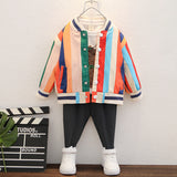 Toddler Boys Jackets Boys Spring and Autumn Coat Stripes Children's Baseball Uniform