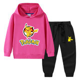 Children Pokemon Pikachu Hoodie & Pant Set Hooded Sweater Trousers Two-Piece Baby Cotton Sweater Set
