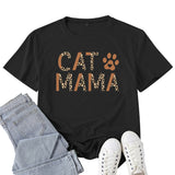 Boy Mama T Shirts Cat Mama Leopard Print Letter Print T-shirt